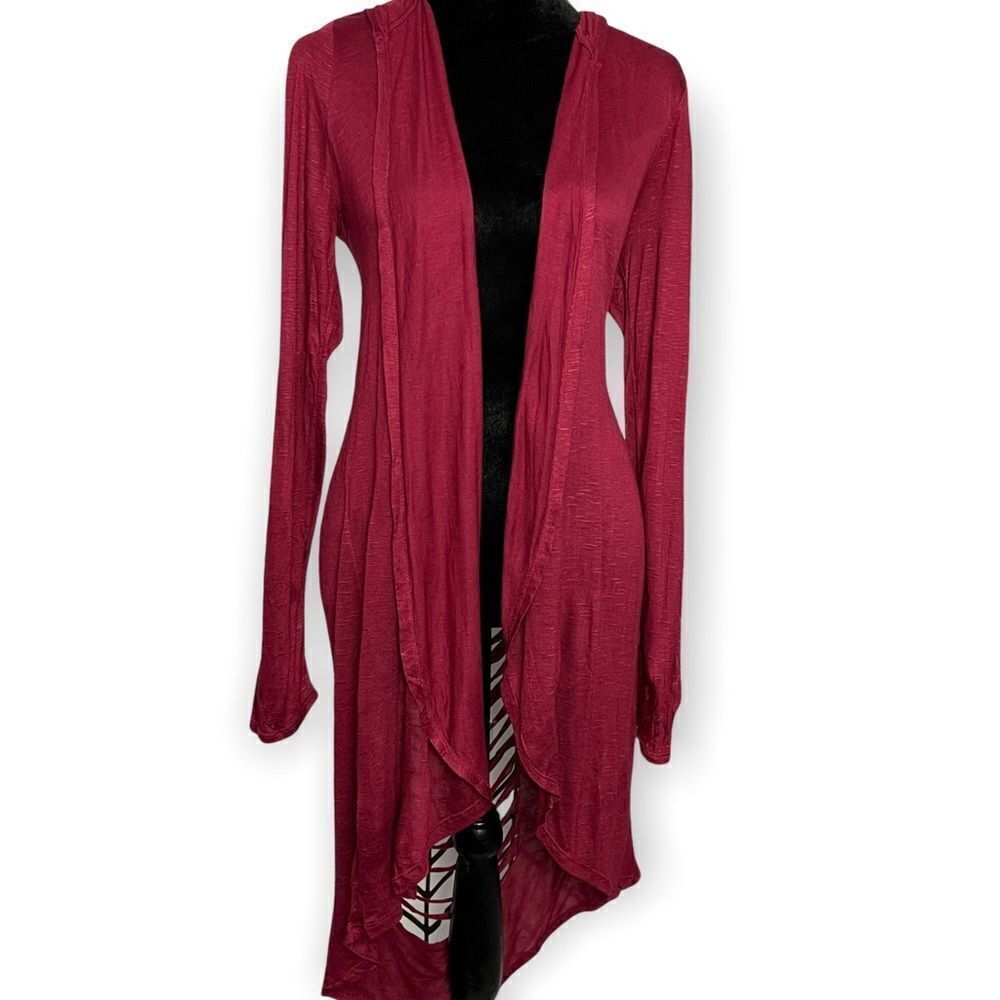 Fury Distressed Cutout Duster Cardigan Women's Small Burgundy Boho Casual NEW